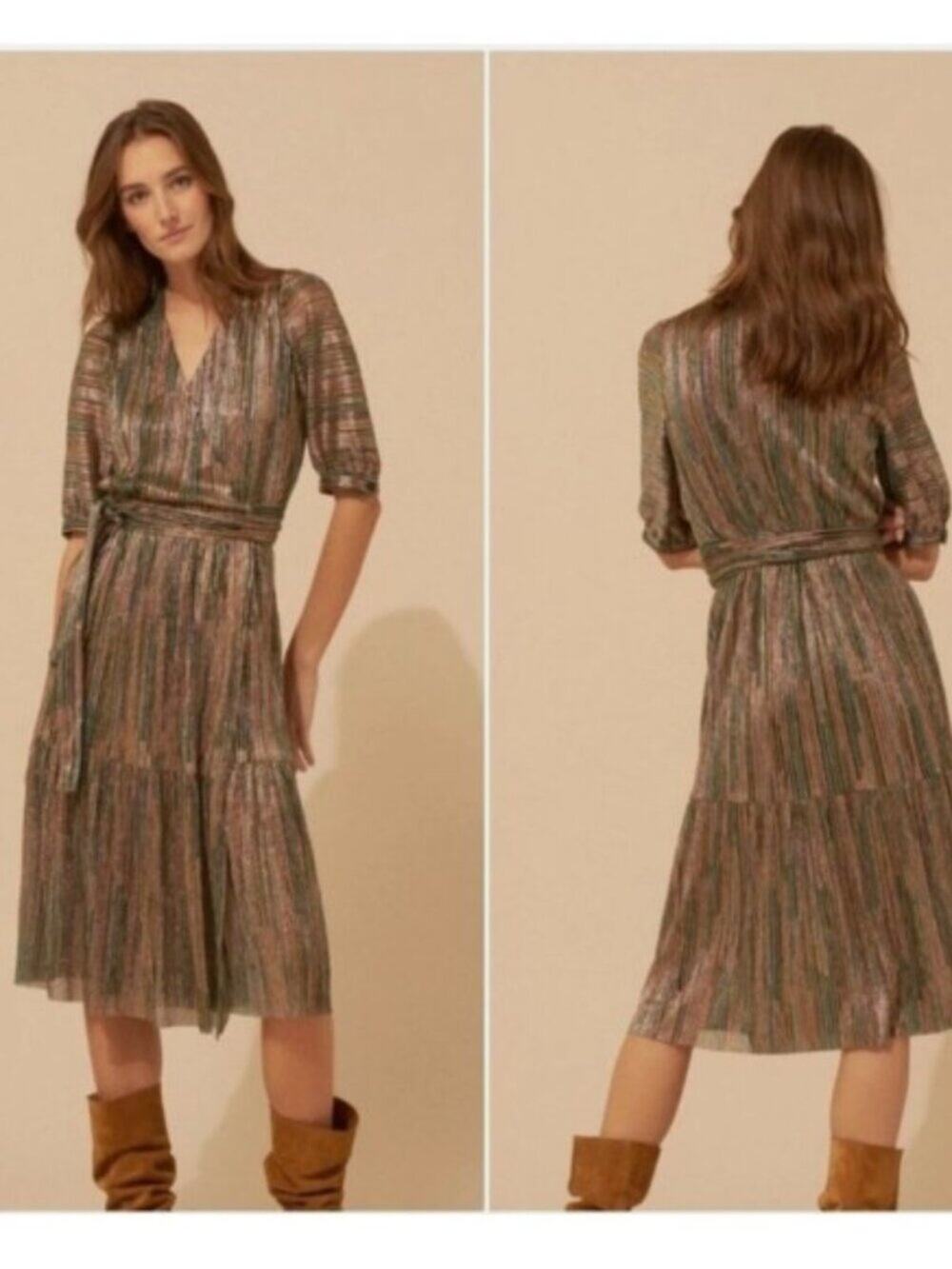 Ba&sh Star Vert Metallic Wrap Midi Dress Sz XS